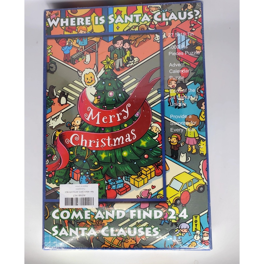 Where Is Santa Claus? 1000 PC Advent Calendar Puzzle 27.5"x19.7" Find 24 Santa's